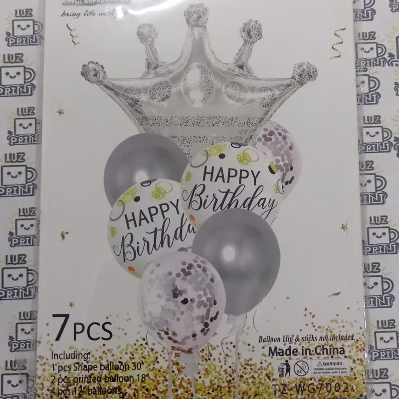 Set de 7 globos CORONA. Plateado