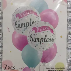 Set de 7 globos. Rosa, blanco, azul
