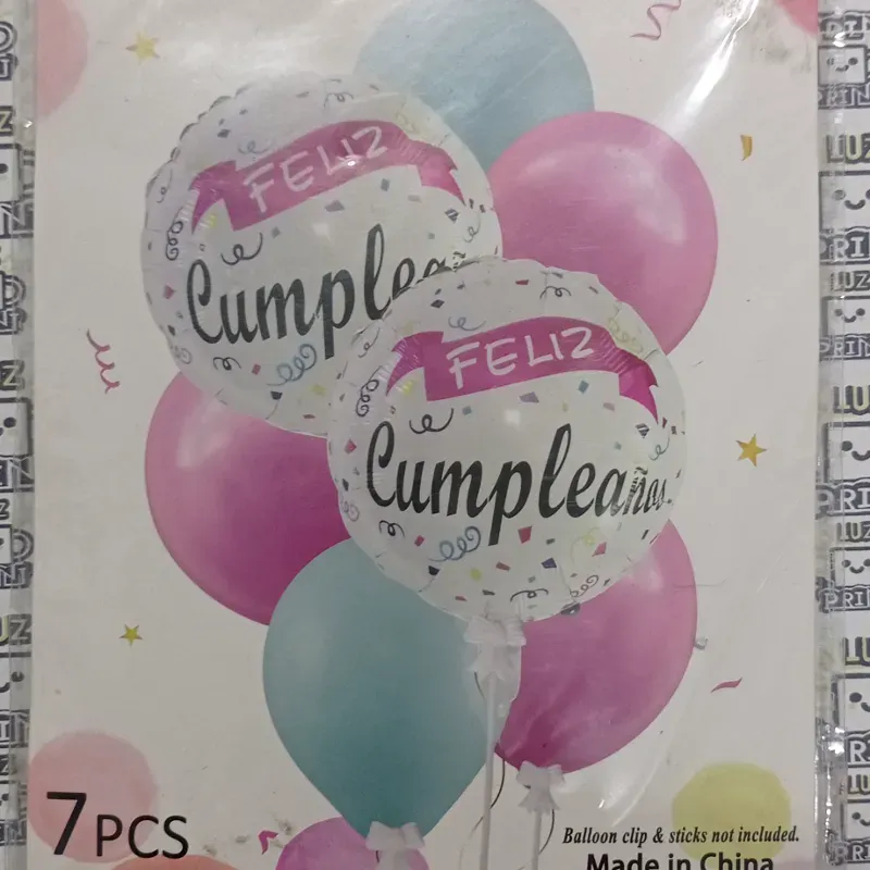 Set de 7 globos. Rosa, blanco, azul