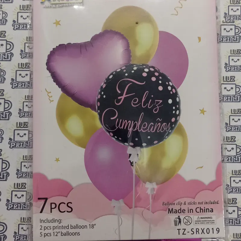 Set de 7 globos. Rosado, dorado