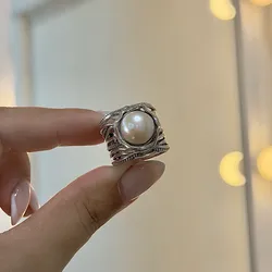 Anillo grande perla de cultivo