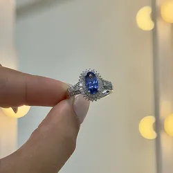 Anillo pedrería azul y blanco