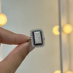 Anillo rectangular ámbar blanco