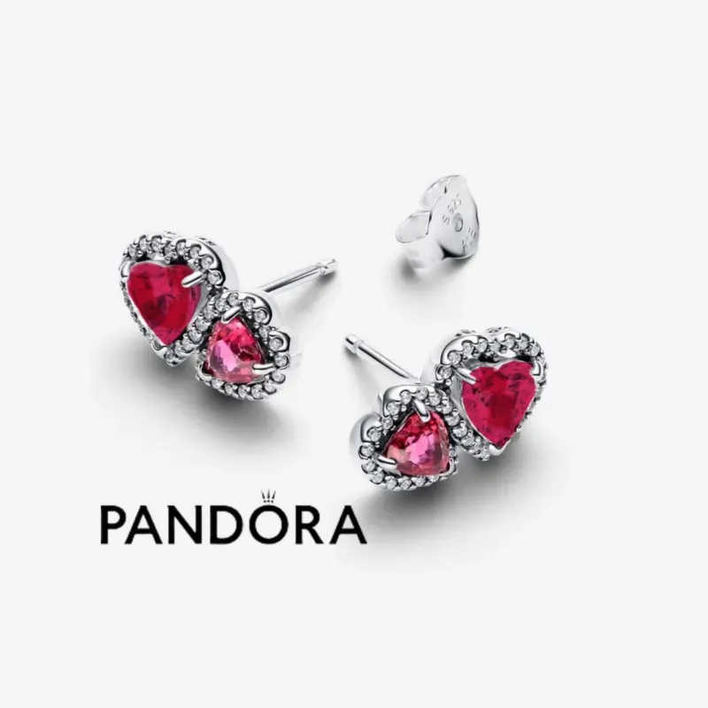 Aretes pandora corazones rojos