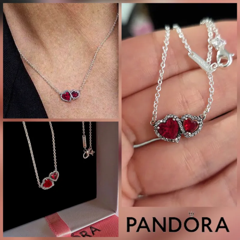 Cadena pandora corazones rojos