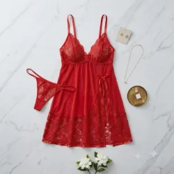 Baby Doll "Crimson Enchantment" – Elegancia y Seducción en Encaje Rojo XL