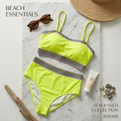 Bikini High-Waist Neón: Estilo y Confort Retro Talla L