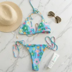 Bikini Retro Bloom - Cyan Floral Talla XS
