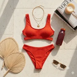 Bikini Ribbed en Rojo Vibrante - Colección Beach Glow Talla S