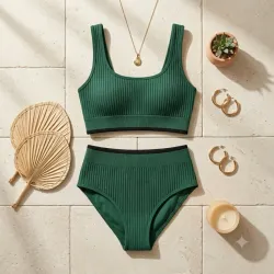 Bikini Ribbed Verde Bosque - Talla S