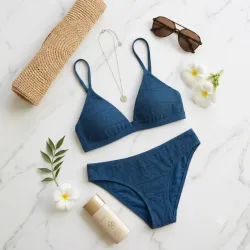 Bikini Texturizado en Azul Petróleo – Elegancia y Confort Talla M
