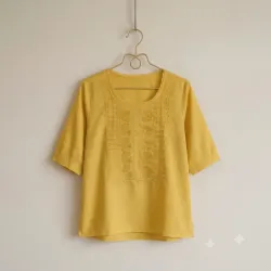 Blusa Bordada de Verano en Tono Amarillo Mostaza – Talla L
