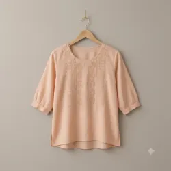 Blusa Bordada de Verano en Tono Melocotón Pastel – Talla L