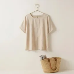 Blusa de Lino en Tono Arena - Estilo Minimalista One Size