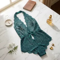 Body de Encaje Floral "Emerald Velvetine" – Colección de Lujo S