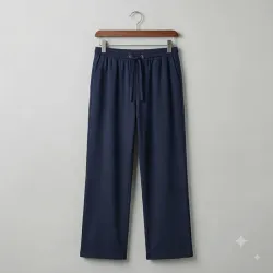 Pantalón Casual de Lino y Algodón - Azul Marino XL