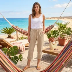 Pantalón Culotte "Arena Natural" con Botones Decorativos