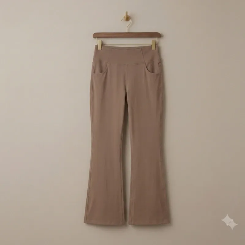 Pantalón Flare de Yoga y Tiempo Libre - Marrón Taupe Talla XL