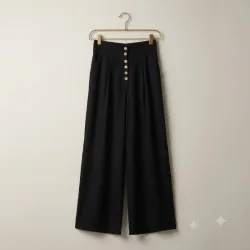 Pantalón Wide Leg con Botones Frontales - Elegancia y Confort Talla M