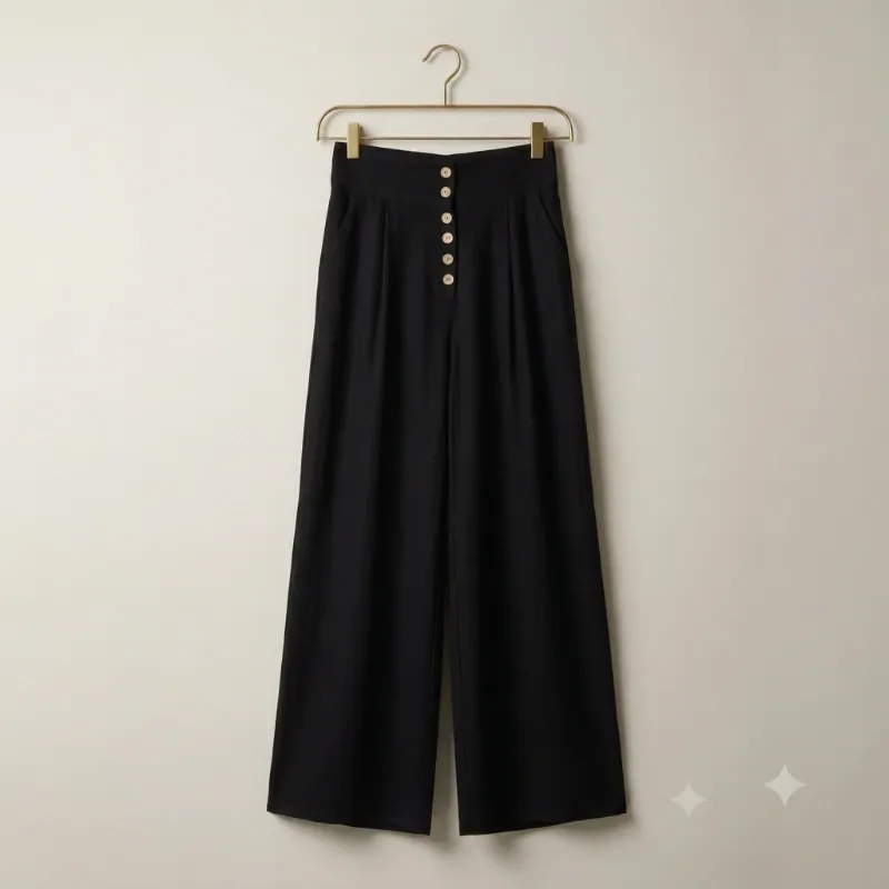Pantalón Wide Leg con Botones Frontales - Elegancia y Confort Talla M