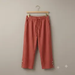 Pantalones Culotte de Lino y Algodón con Detalle de Botones Tono Terracota