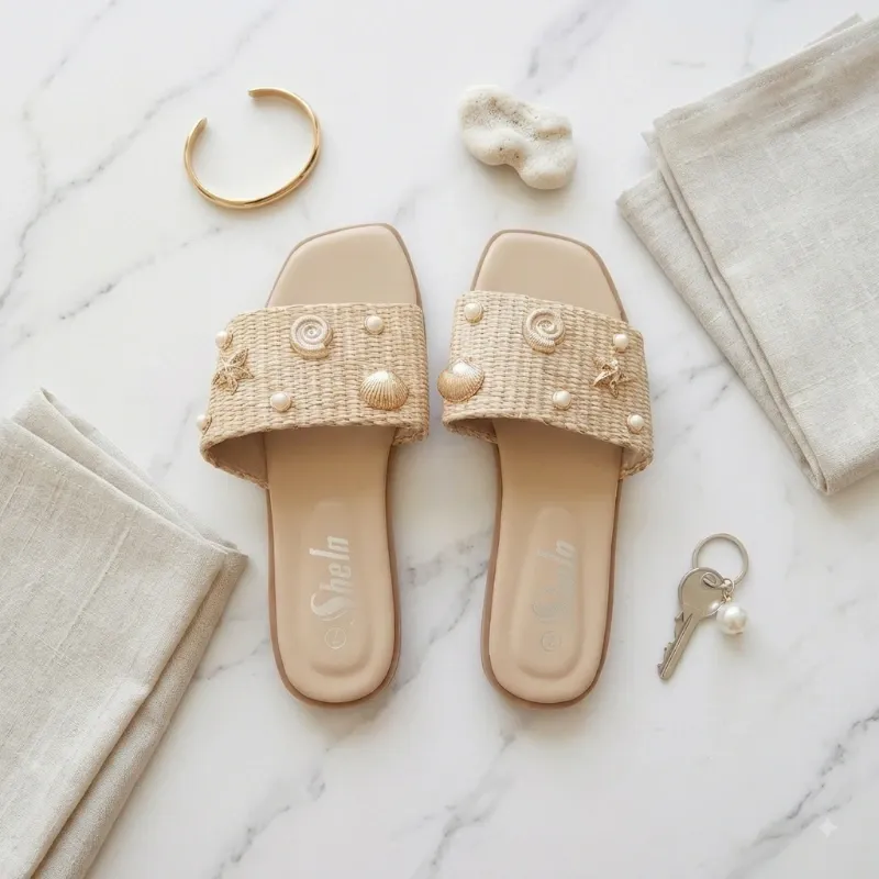Sandalia Casual SheIn Beige con Apliques Marinos