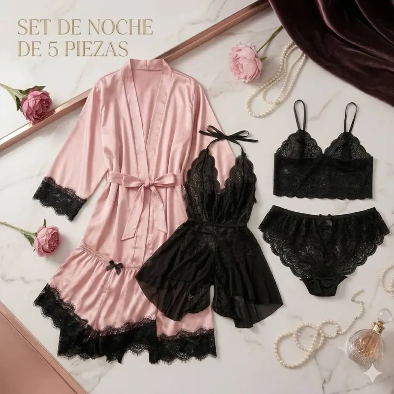 Set de Noche de 5 Piezas: Elegancia y Confort Talla 2XL