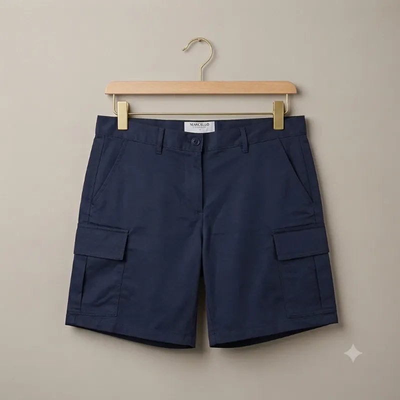 Shorts Cargo Casuales "Marcello Collezioni" – Azul Marino (Resistente al agua)