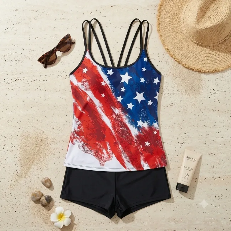 Tankini deportivo con short: Estilo USA Talla XL