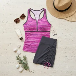 Tankini Deportivo de Dos Piezas – Comodidad y Estilo en Rosa Jaspeado L