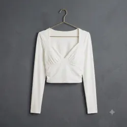 Top Crop de Manga Larga con Escote Corazón Drapeado – Elegancia y Ajuste Perfecto Talla S