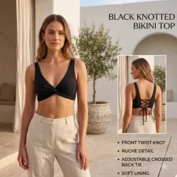 Top de Bikini Negro con Nudo Frontal - Talla M