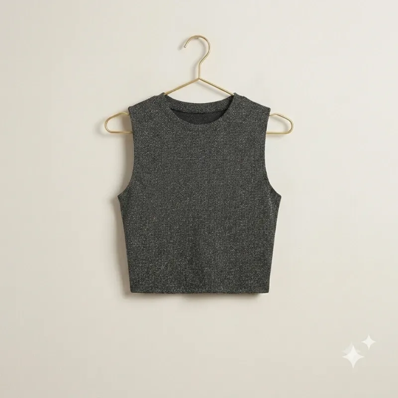 Top Shimmer Sin Mangas – Gris Espacial (Edición Limitada) Talla S/M