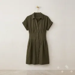 Vestido Camisero H&M en Mezcla de Lino – Verde Oliva Talla S/M
