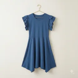 Vestido Casual Azul con Vuelo y Mangas de Volantes Talla 14Y