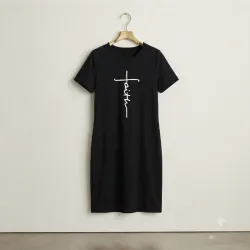 Vestido Casual Negro con Estampado "Faith"