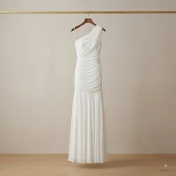 Vestido Largo de Gala Blanco Un Hombro con Detalle Plisado