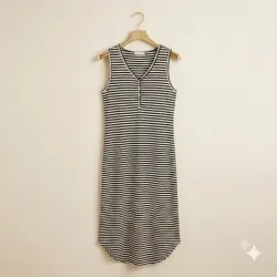 Vestido Largo "Ever-Stripe" – Comodidad y Estilo Atemporal Talla M