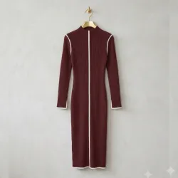Vestido Midi Ajustado de Punto Acanalado Granate MEROKEETY - Talla M