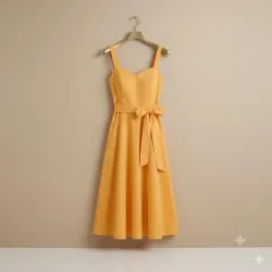 Vestido Midi Amarilo Brillante con Lazada - Elegancia Radiante para Cualquier Evento