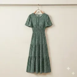 Vestido Midi Boho Verde Floral – Edición Smock Talla S