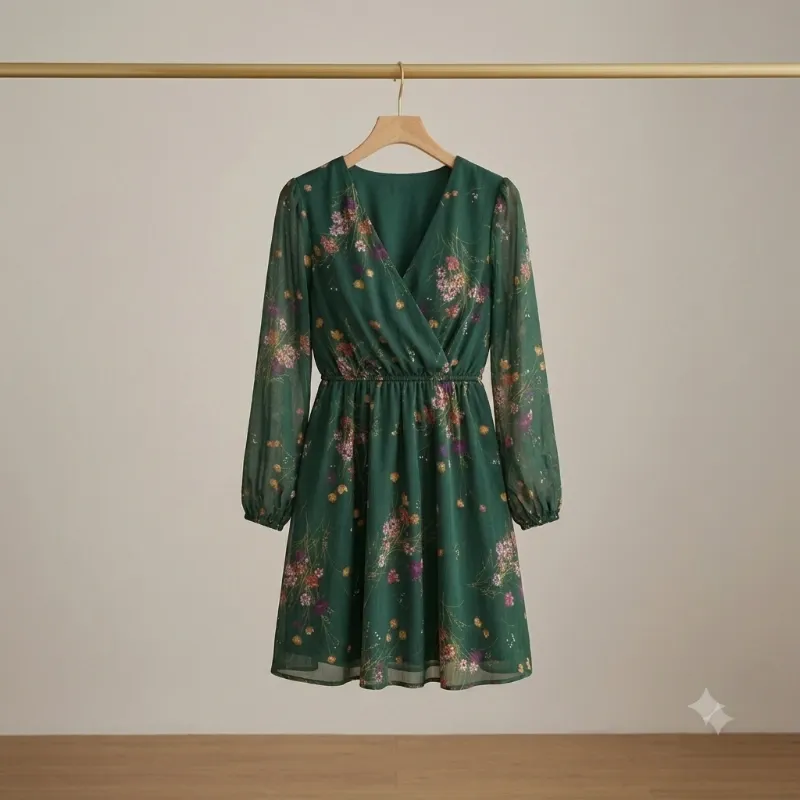 Vestido Midi Floral - Elegancia Esmeralda Talla S