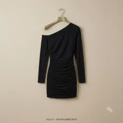 Vestido Mini Asimétrico Drapeado YOXUA- Negro Talla S, L