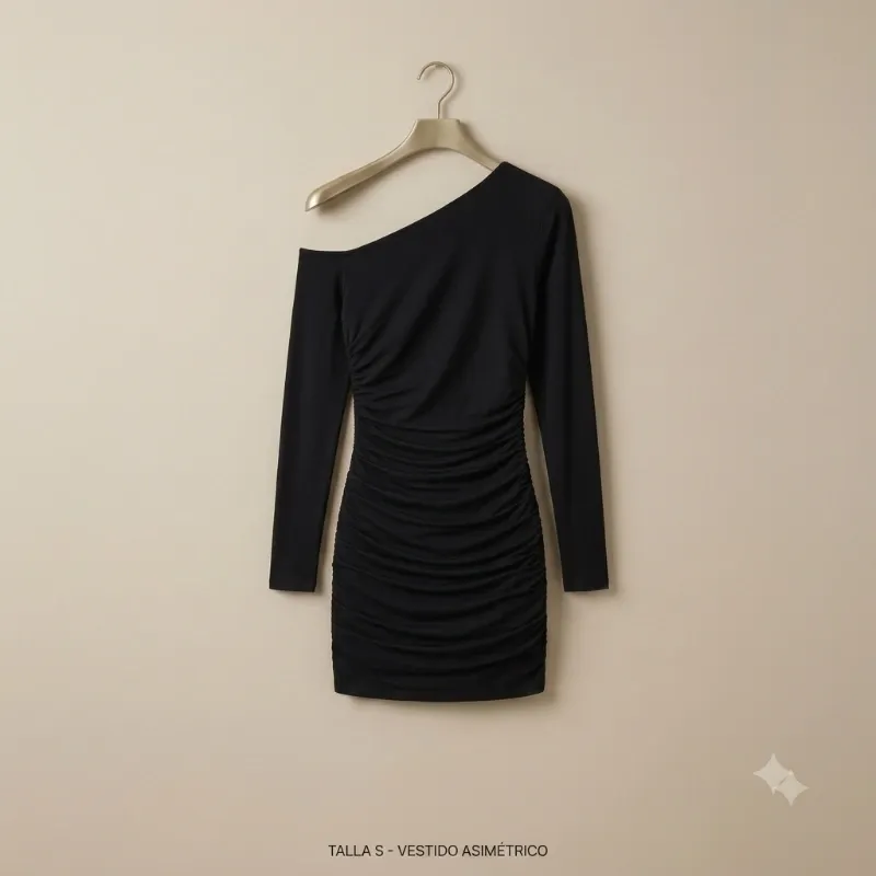Vestido Mini Asimétrico Drapeado YOXUA- Negro Talla S, L