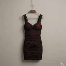 Vestido Mini Drapeado – Elegancia en Negro y Carmesí
