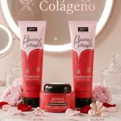 Set de shampoo, acondicionador y mascarilla de colágeno y biotina