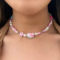 Colgante rosa con cuenta de cerámica de Hello Kitty 