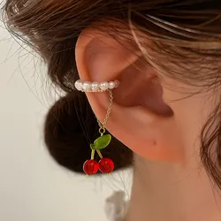 Earcuffs con cadena de acero inoxidable y cerezas 