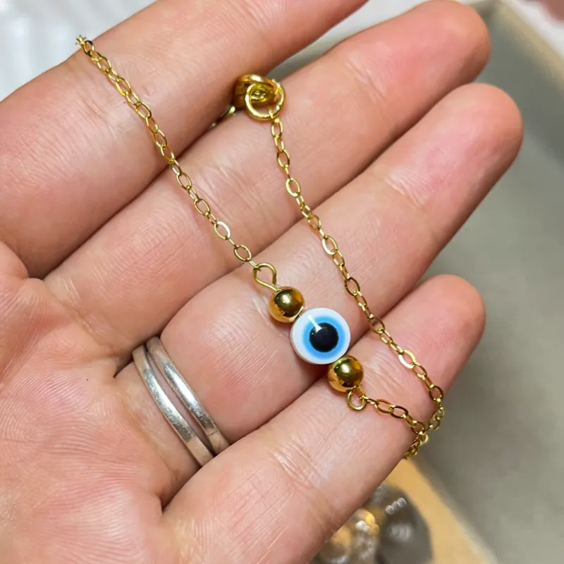 Tobillera de acero inoxidable con ojos turcos 