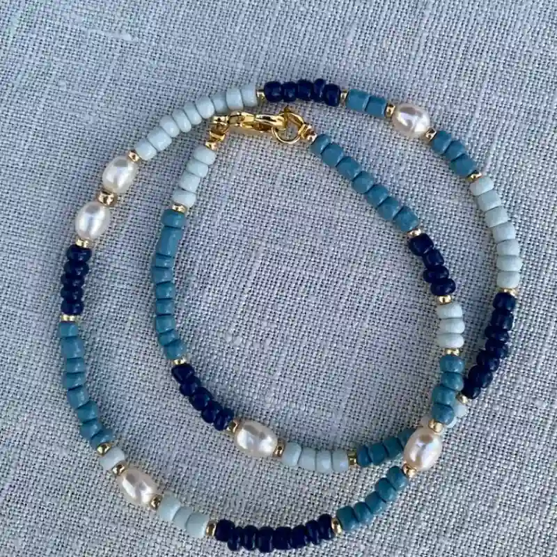 Tobilleras lisas de chakirones con perlas de río de imitación 